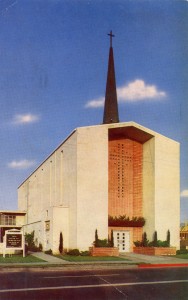 First Methodist Church, built in 1950, San Leandro, California, mailed 1957                   